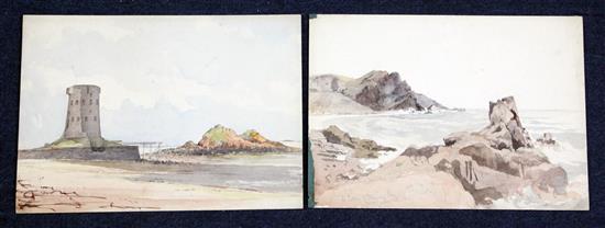 19th century English School La Cotte de St Brelad & Le Hoen Point, Jersey, 10 x 14in. unframed
